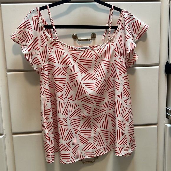 Collective Concepts Cold Shoulder Flowy Print White Red Size S Strappy Bohomian - Picture 5 of 5